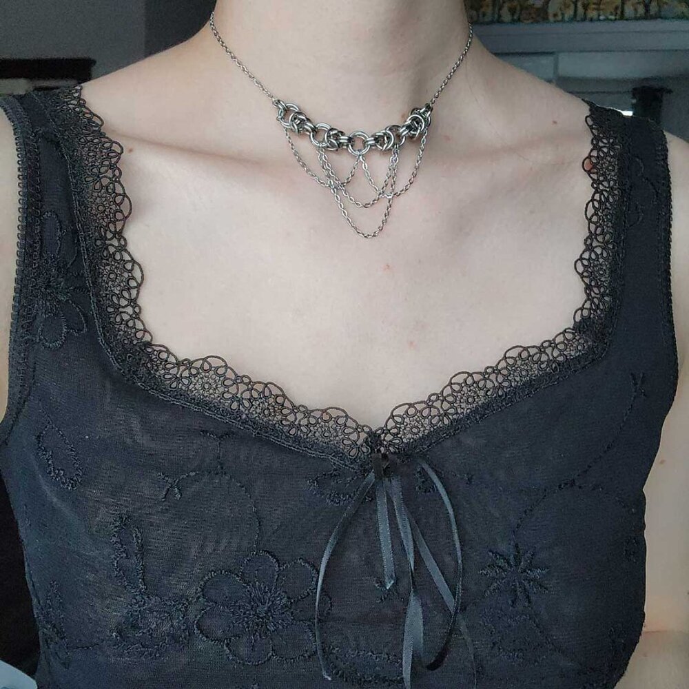 Gothic victorian princess silver draped chains choker necklace - Picture 7 of 9